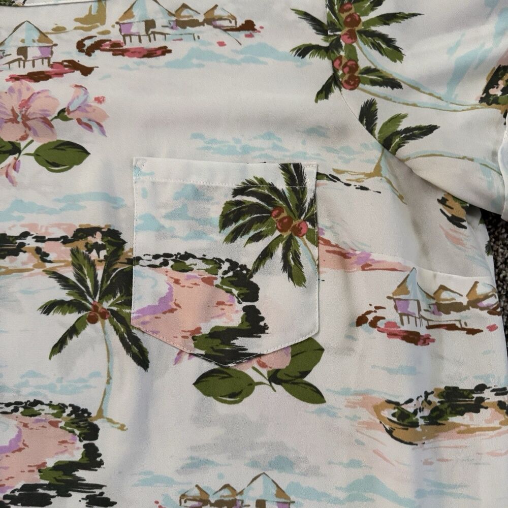 LC LAUREN CONRAD Tropical Floral Hawaiian Blouse Top Pocket Women’s Size Medium - Picture 2 of 8